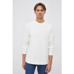 Tričko s dlhým rukávom Calvin Klein krémová farba, jednofarebné vyobraziť