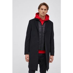 Vlnený kabát Calvin Klein čierna farba, zimný vyobraziť