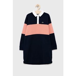 Dievčenské bavlnené šaty Lacoste tmavomodrá farba, mini, oversize vyobraziť