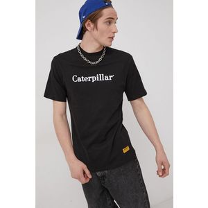 Bavlnené tričko Caterpillar čierna farba, s potlačou vyobraziť