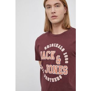 Bavlnené tričko Jack & Jones hnedá farba, s potlačou vyobraziť