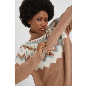 Vlnený sveter Answear Lab dámsky, hnedá farba, s rolákom vyobraziť
