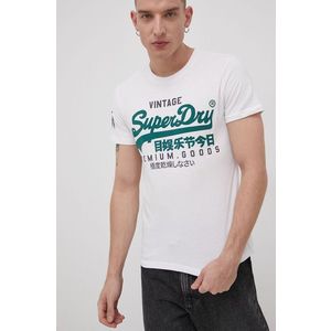 Bavlnené tričko Superdry biela farba, s potlačou vyobraziť