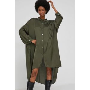 Hodvábne šaty Answear Lab zelená farba, midi, oversize vyobraziť