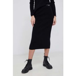 Sukňa s prímesou vlny Calvin Klein čierna farba, midi, rovná vyobraziť
