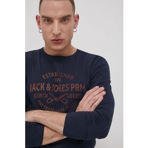 Bavlnené tričko s dlhým rukávom Premium by Jack&Jones tmavomodrá farba, s potlačou vyobraziť