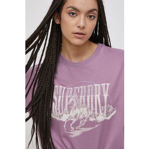 Bavlnené tričko Superdry fialová farba vyobraziť