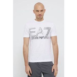 Bavlnené tričko EA7 Emporio Armani biela farba, jednofarebné vyobraziť