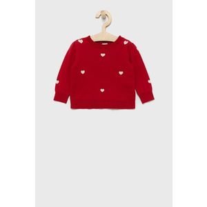 Detský bavlnený sveter GAP červená farba, ľahký vyobraziť