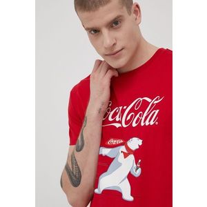 Bavlnené tričko Produkt by Jack & Jones x Coca Cola červená farba, jednofarebné vyobraziť