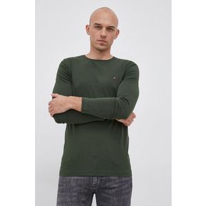 Tričko s dlhým rukávom Tommy Hilfiger pánske, zelená farba, jednofarebné vyobraziť