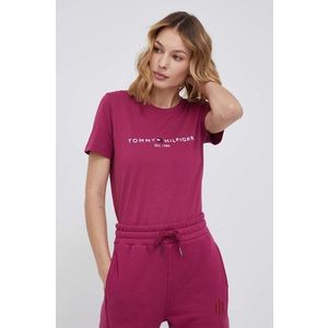 Bavlnené tričko Tommy Hilfiger fialová farba vyobraziť