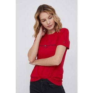 Bavlnené tričko Tommy Hilfiger červená farba vyobraziť