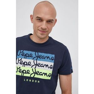 Bavlnené tričko Pepe Jeans Abaden tmavomodrá farba, s potlačou vyobraziť