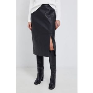 Kožená sukňa Calvin Klein čierna farba, midi, rovná vyobraziť