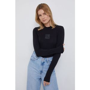 Tričko s dlhým rukávom Calvin Klein Jeans dámske, čierna farba vyobraziť