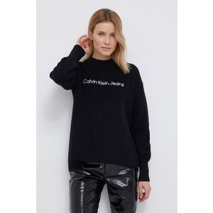 Sveter s prímesou vlny Calvin Klein Jeans dámsky, čierna farba vyobraziť