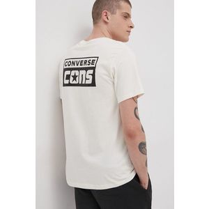 Bavlnené tričko Converse krémová farba, s potlačou vyobraziť
