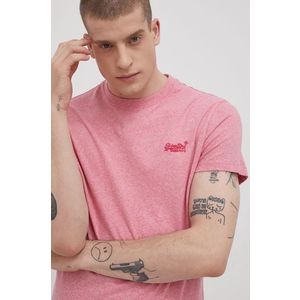 Bavlnené tričko Superdry ružová farba, jednofarebné vyobraziť