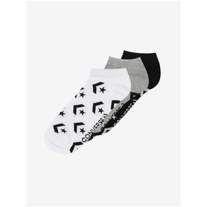 Sada troch párov dámskych členkových ponožiek v šedej a čiernej farbe Converse vyobraziť