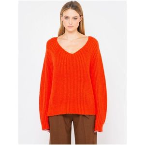 Oranžový sveter s véčkovým výstrihom CAMAIEU vyobraziť