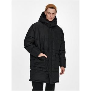 Čierny pánsky prešívaný zimný kabát s kapucou ONLY & SONS Miroslav vyobraziť
