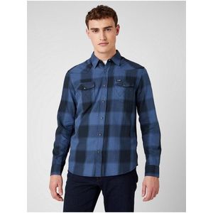 Modrá pánska kockovaná košeľa Wrangler LS Western Shirt vyobraziť