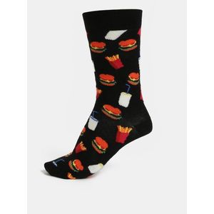 Čierne vzorované unisex ponožky Happy Socks Hamburger vyobraziť