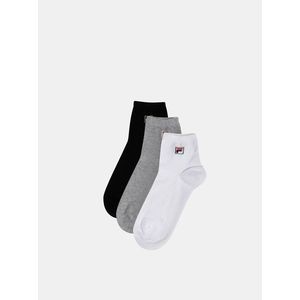 Sada troch párov členkových ponožiek v bielej, čiernej a šedej farbe FILA vyobraziť