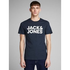 Tmavomodré slim fit tričko s potlačou Jack & Jones Corp vyobraziť