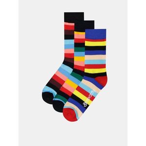 Sada troch párov pruhovaných ponožiek v čiernej, modrej a červenej farbe Meatfly vyobraziť
