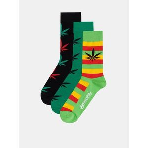 Sada troch párov pánskych vzorovaných ponožiek v zelenej a čiernej farbe Meatfly vyobraziť