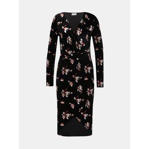 Čierne kvetované sametové púzdrové midi šaty VILA Jakabi vyobraziť