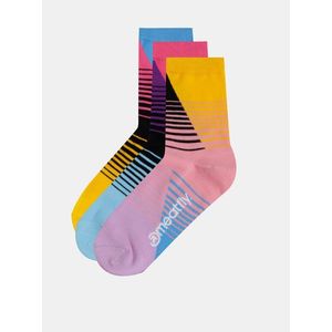 Sada troch párov dámskych pruhovaných ponožiek v rúžovej, modrej a žltej farbe Meatfly Color vyobraziť