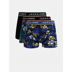 Sada troch boxeriek v modrej a čiernej farbe Jack & Jones Flower vyobraziť