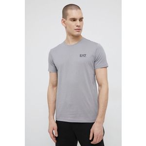 Bavlnené tričko EA7 Emporio Armani šedá farba, s nášivkou vyobraziť