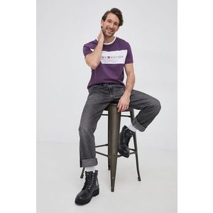 Tričko Tommy Hilfiger pánske, fialová farba, s potlačou vyobraziť