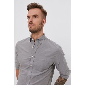 Bavlnená košeľa Gant pánska, šedá farba, regular, s golierom button-down vyobraziť