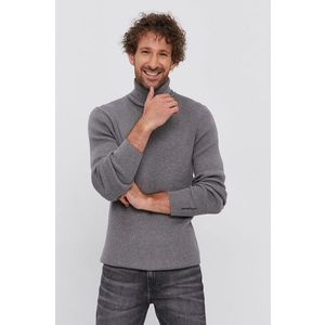 Sveter Calvin Klein Jeans pánsky, šedá farba, ľahký, s rolákom vyobraziť