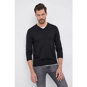 Vlnený sveter Boss pánsky, čierna farba, ľahký vyobraziť