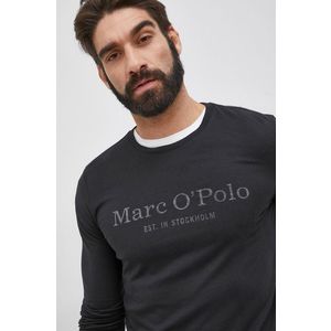 Bavlnené tričko s dlhým rukávom Marc O'Polo čierna farba, s potlačou vyobraziť