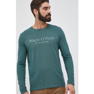 Bavlnené tričko s dlhým rukávom Marc O'Polo zelená farba, s potlačou vyobraziť
