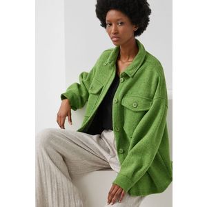 Vlnená košeľa Answear Lab dámska, zelená farba, voľný strih, s klasickým golierom vyobraziť