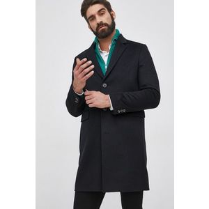 Vlnený kabát Tommy Hilfiger čierna farba, prechodný vyobraziť