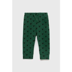 Detské bavlnené nohavice GAP x Disney zelená farba, s potlačou vyobraziť