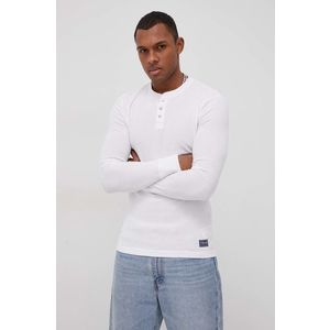 Bavlnené tričko s dlhým rukávom Superdry biela farba, jednofarebné vyobraziť