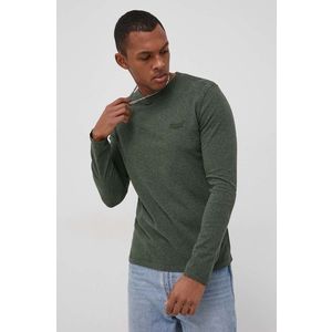 Bavlnené tričko s dlhým rukávom Superdry zelená farba, melanžové vyobraziť