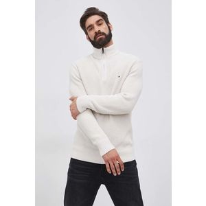 Bavlnený sveter Tommy Hilfiger pánsky, priehľadná farba vyobraziť