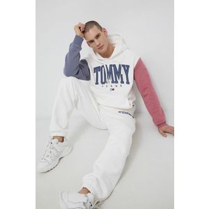 Mikina Tommy Jeans pánska, biela farba, s nášivkou vyobraziť