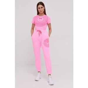 Bavlnené nohavice Pinko dámske, ružová farba, s potlačou vyobraziť